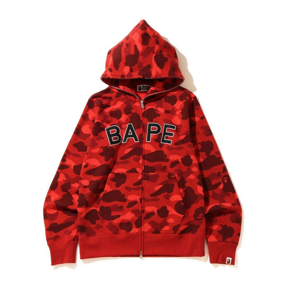 BAPE Casual Camouflage Embroidered Letters Thin Hooded Sweater Jacket red
