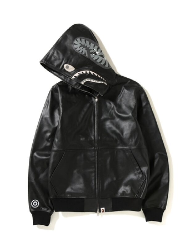 BAPE-Leather-Shark-Hoodie-Jacket-Black-1